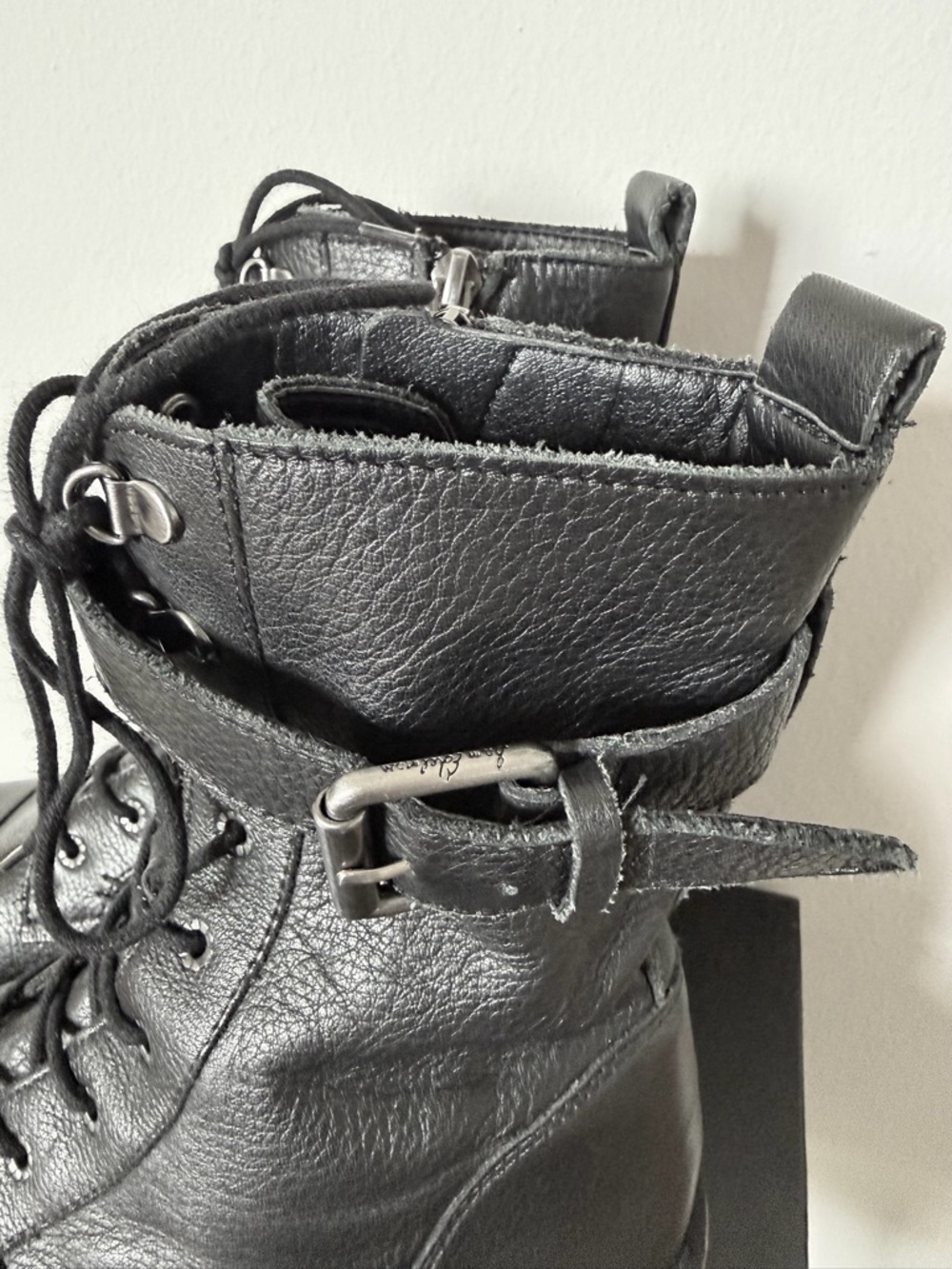 Sam Edelman Black Leather Lace-Up Combat Boots with Buckle - Picture 9 of 11
